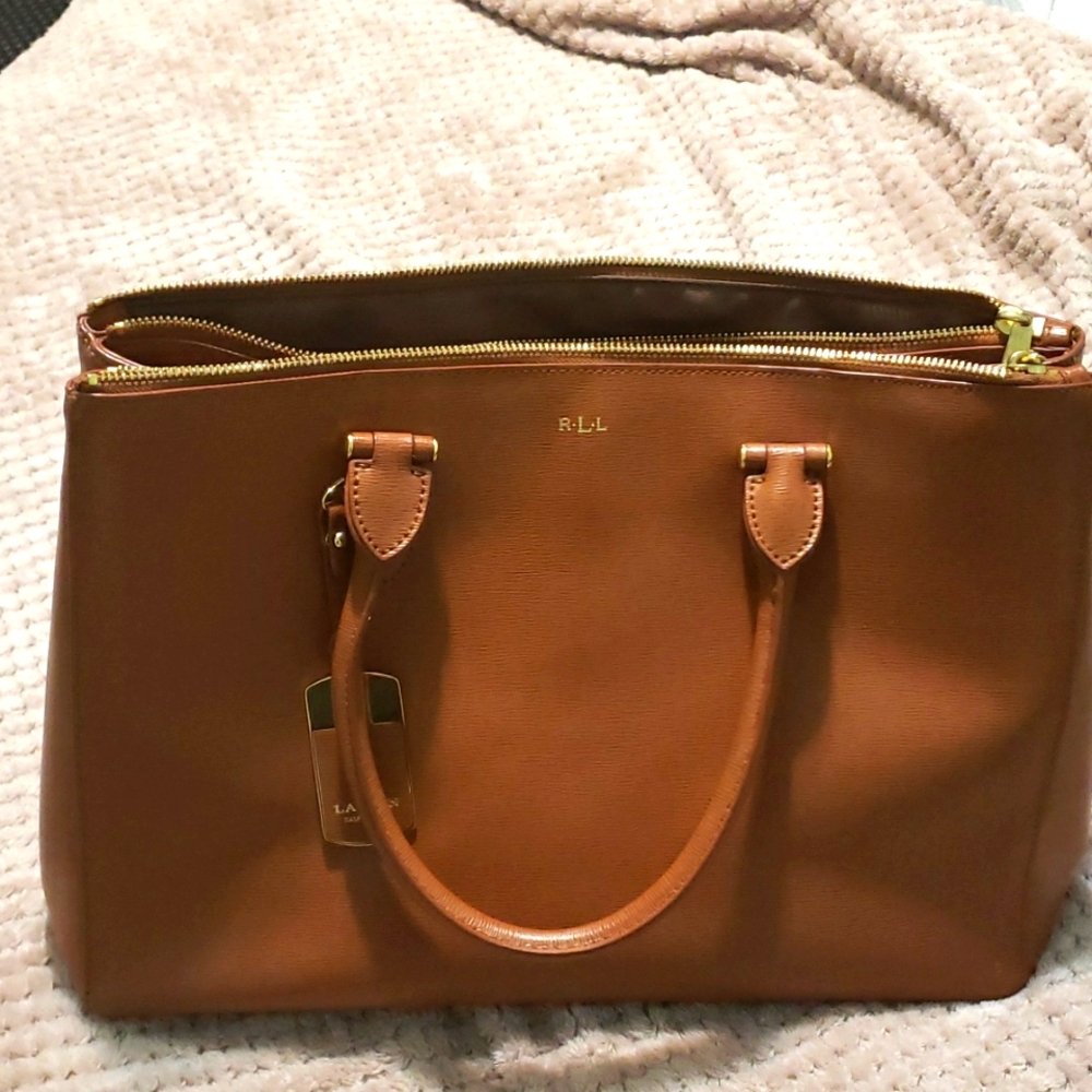 Lauren Ralph Lauren Newbury Double Zip Satchel Gold